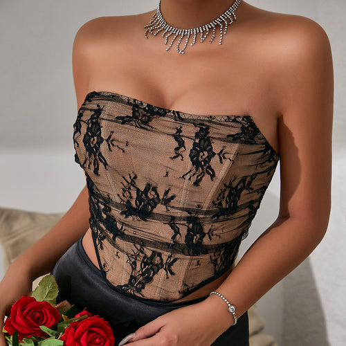 Dame Bustier-top med gennemsigtig spidsindsats og raffinerede detaljer Stilla