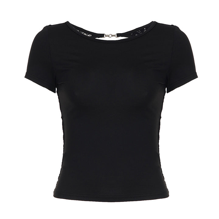 Damen elegantes figurbetontes T-Shirt mit geschlossenen Rückenausschnitt Skovae