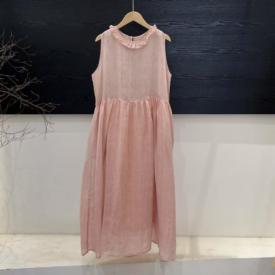 Femme Relaxed Fit Rynket Linned Maxi Kjole Stilla