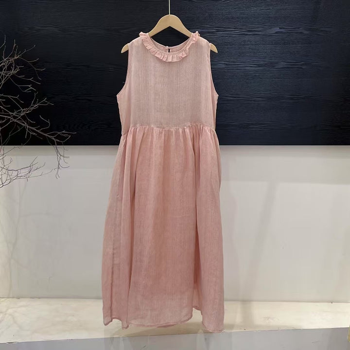 Femme Relaxed Fit Rynket Linned Maxi Kjole Stilla