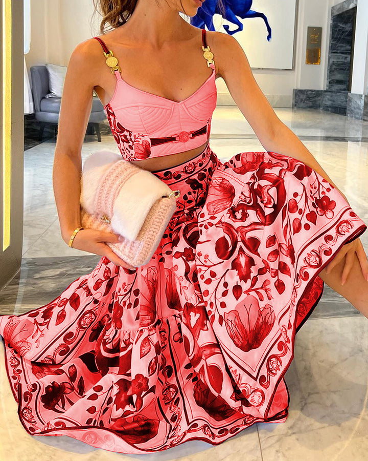 Damer To-dels Tøj Sæt med Blomsterdesign og Fashionabel Bustier Skovae