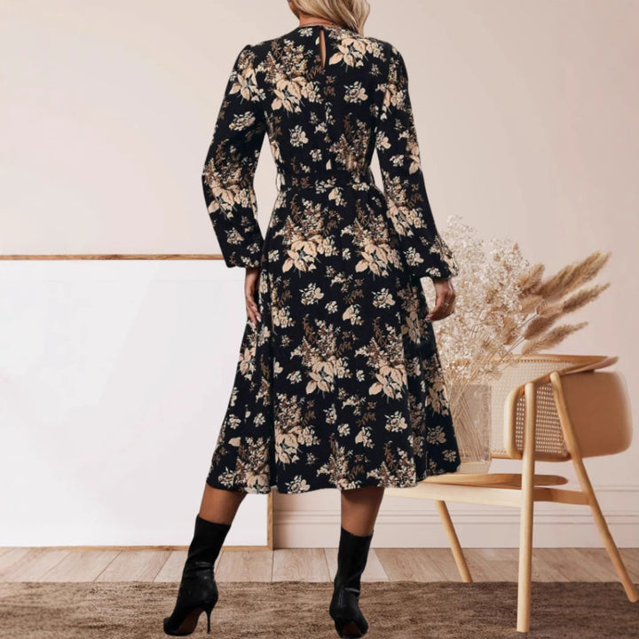Dame Midi-Kjole med elegant blomstertryk og justerbar talje Stilla