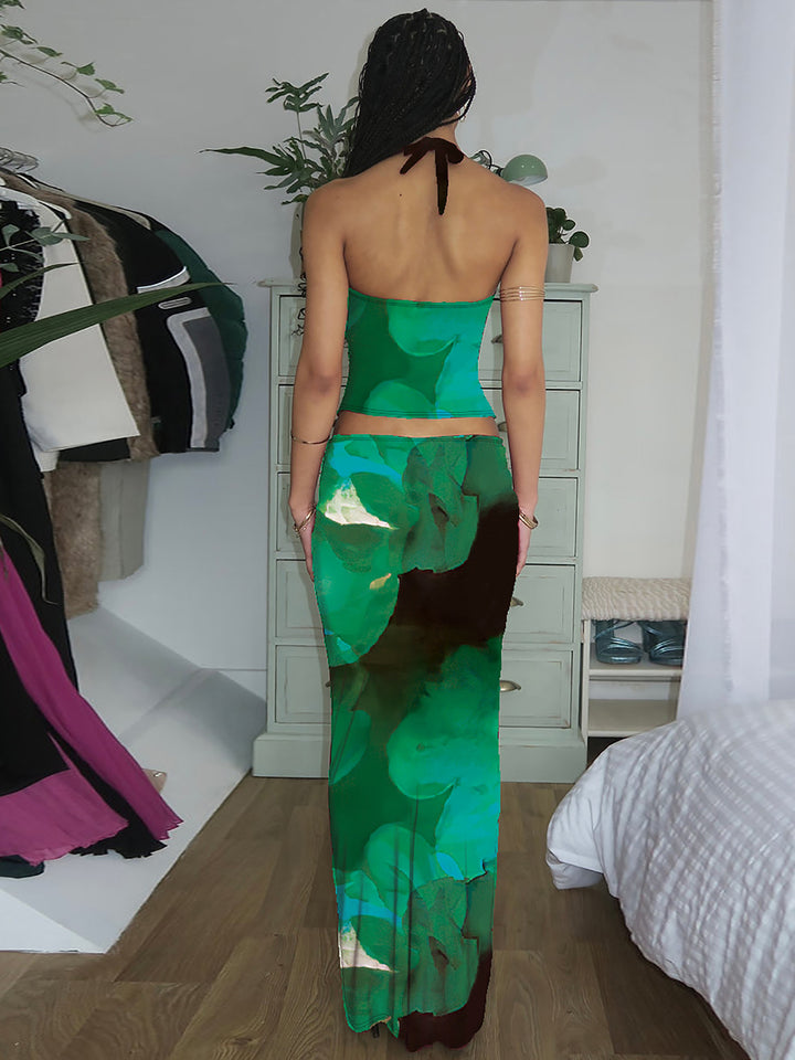 Dame Elegant Maxikjole med blomstermønster og smart Halterneck Stilla