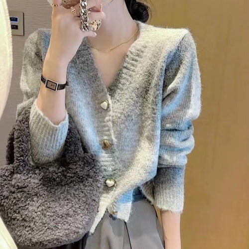 Femme Hjerte-Button Cardigan Pullover Stilla