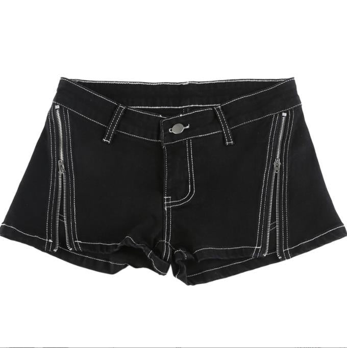 Dame mode denim shorts med lynlåsdetaljer Stilla