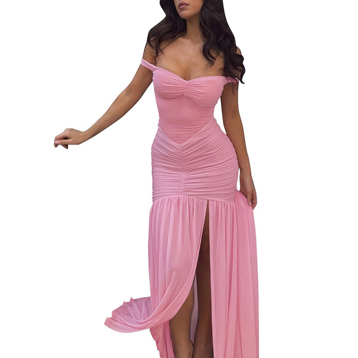 Damer elegant Maxikjole med Off-Shoulder-design og raffinerede rynke-elementer Skovae