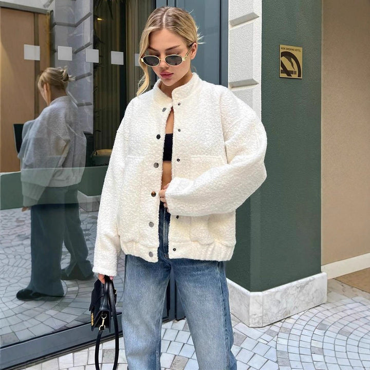 Dame Oversized Fleecejakke med trykknapper og praktiske lommer Stilla