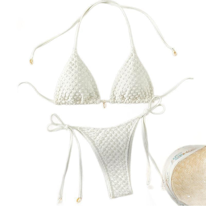 Dame triangel-bikini-sæt med dekorativt bindebånd Skovae