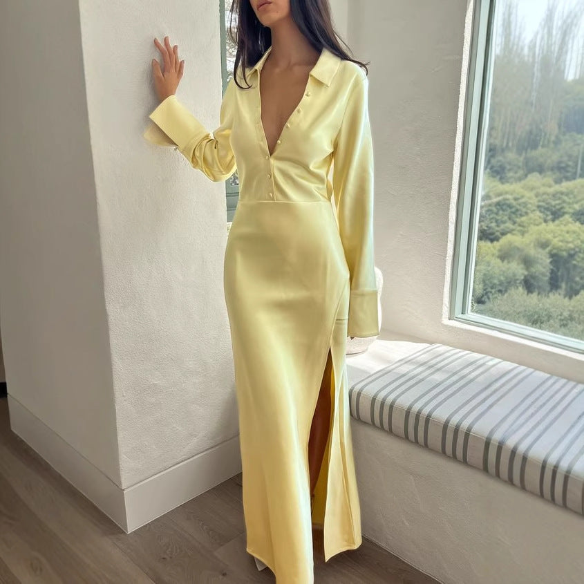 Dame maxikjole i elegant satin-look Stilla