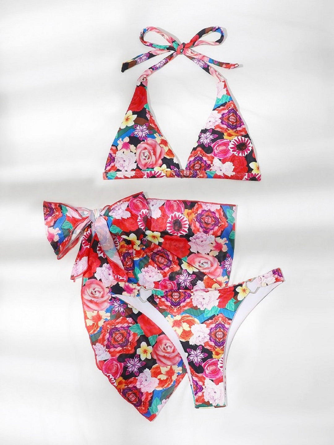Dame trekant-bikini-sæt med blomsterdesign og legende bindingsdetaljer Stilla