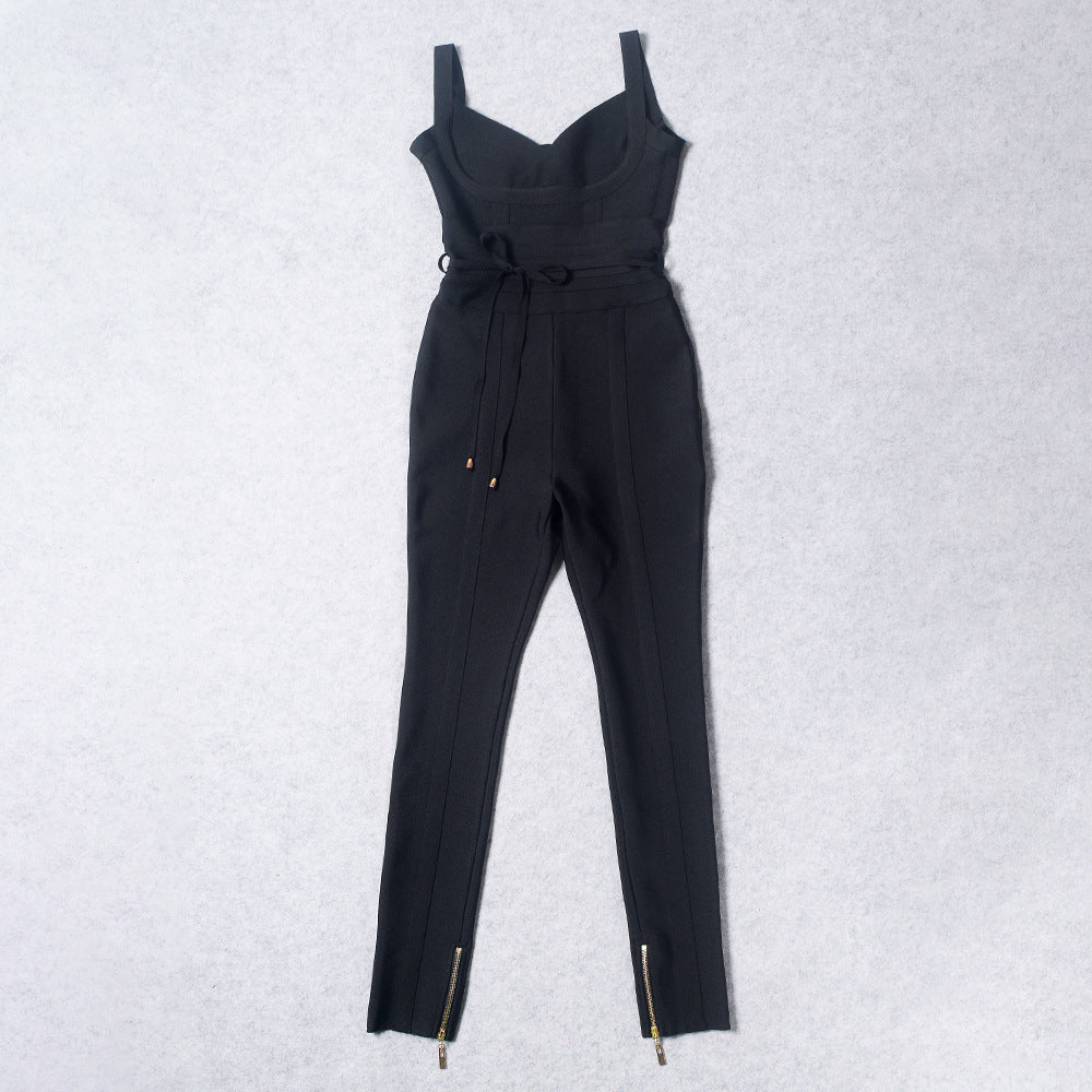 Dame strik-jumpsuit med taljebælte og lynlås Stilla