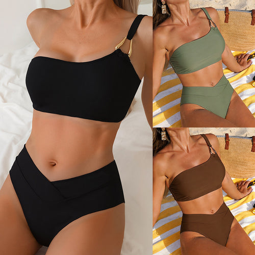 Dame Højtaljet Bikini-sæt med asymmetrisk top Skovae
