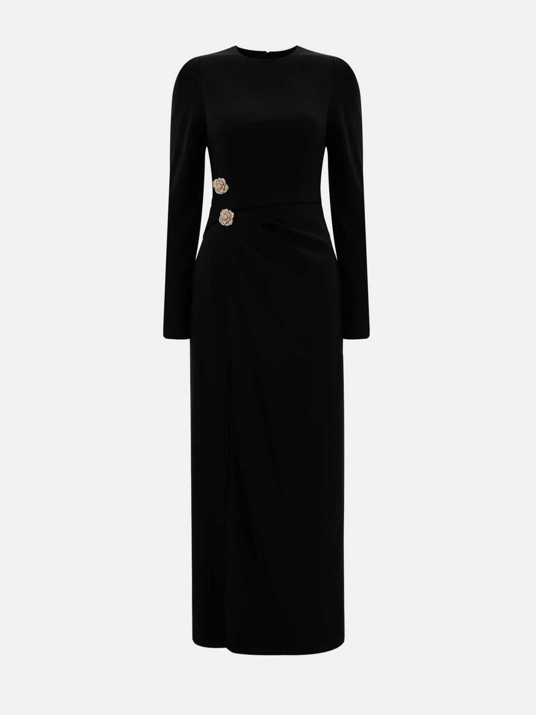 Dame elegant lang kjole med raffineret drapering og smykkedetaljer Stilla