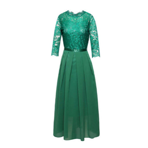 Dame Elegant Maxikjole med blondeindsats og blødt chiffon nederdel Stiila