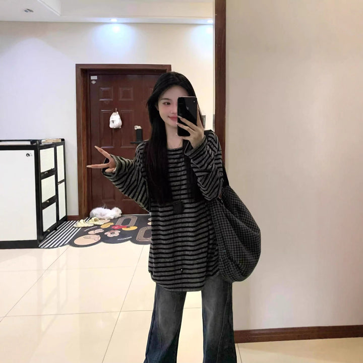 Dame Casual Stribet Oversized Skjorte med Brede Ærmer Stilla