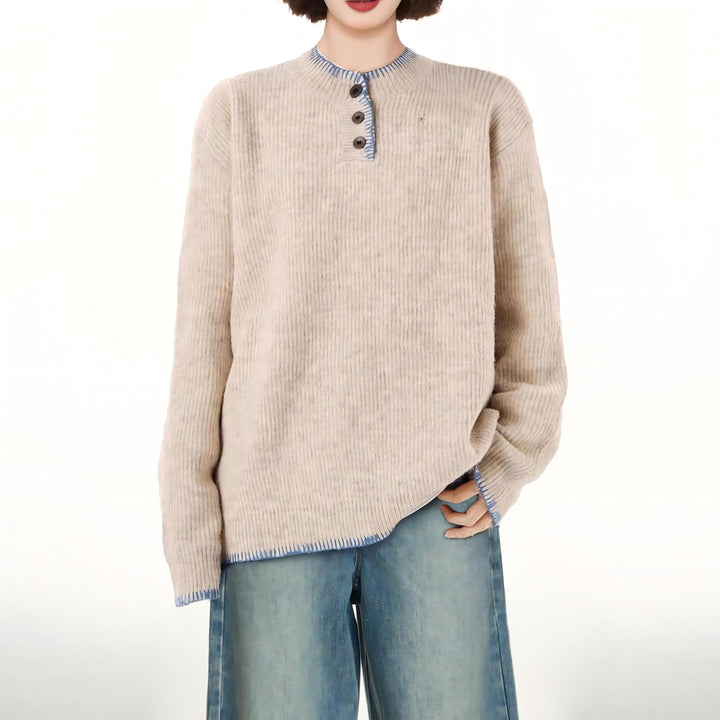 Kvinders grovstrikket sweater med dekorativ knapliste og afslappet pasform Stilla