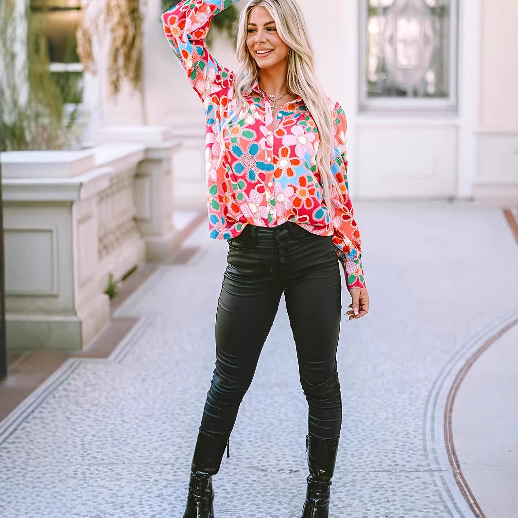 Dame blomsterprint bluse Stilla