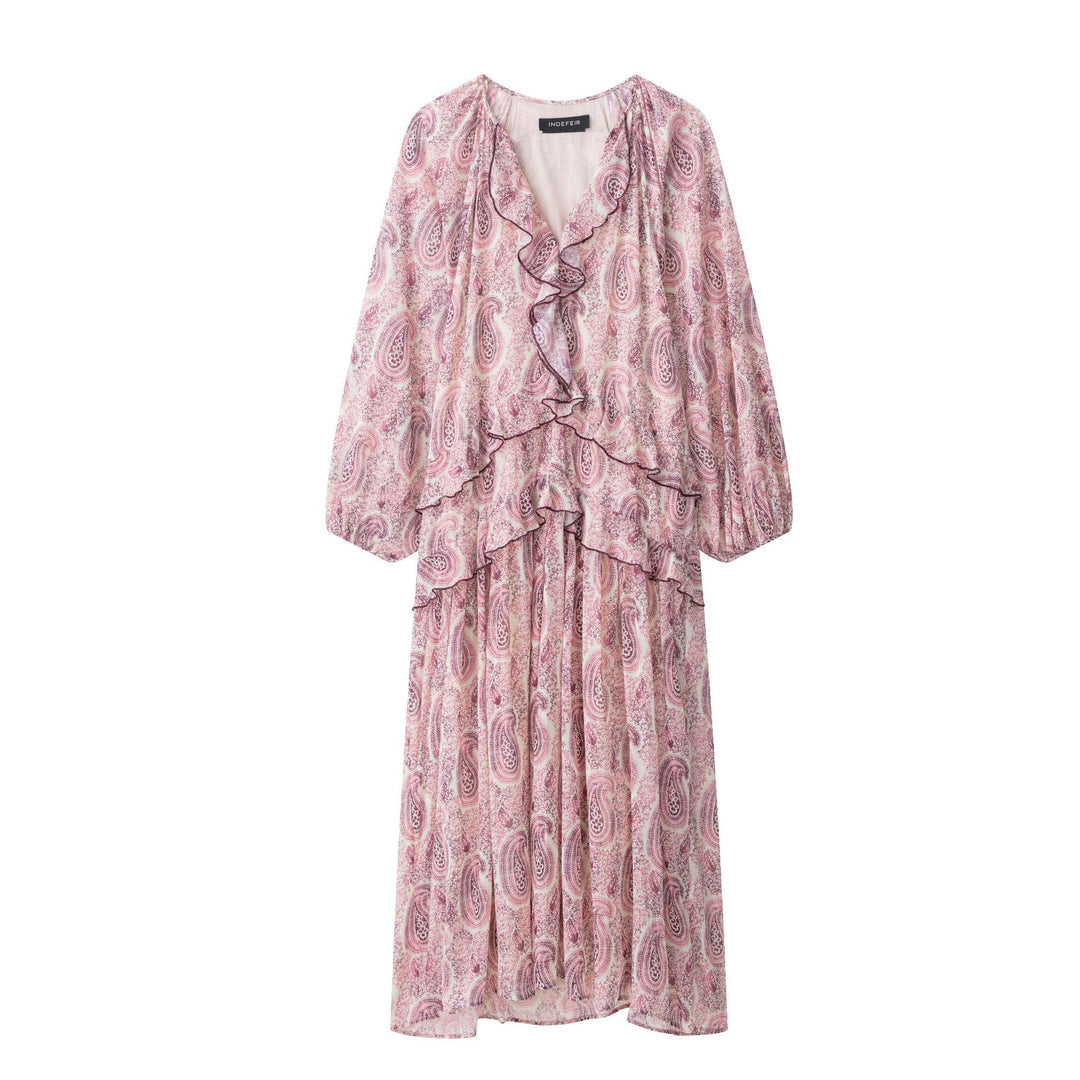 Femme Rynk Paisley Maxi Kjole med lange ærmer Stilla