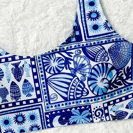 Dame Højskåret Bikini-Sæt med modigt Flise-Mønster Stilla