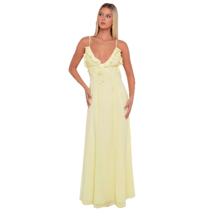 Damer Elegant Maxi Kjole med Off-Shoulder Ruffle Dekoration og Tilpasningsdygtigt Design Skovae