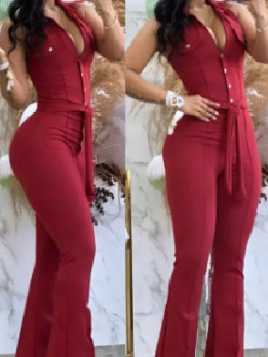Dame Elegant Flared Jumpsuit med Knapdetaljer Skovae