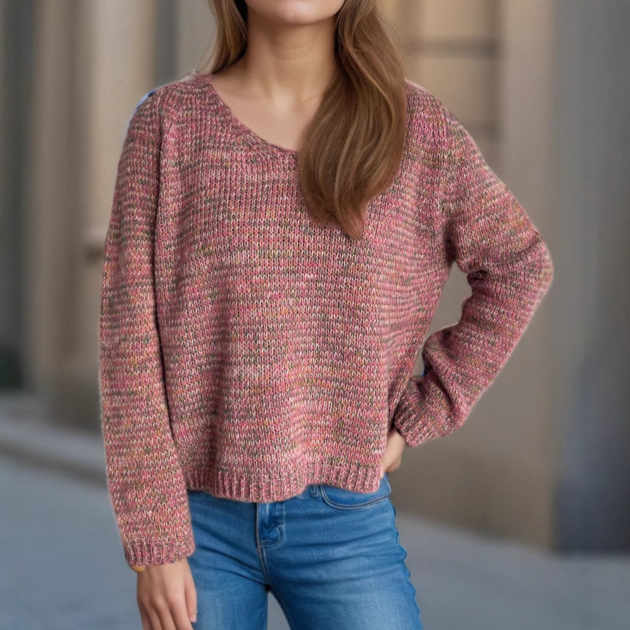 Kvinders afslappede V-hals sweater med moderne teksturmønster Stilla