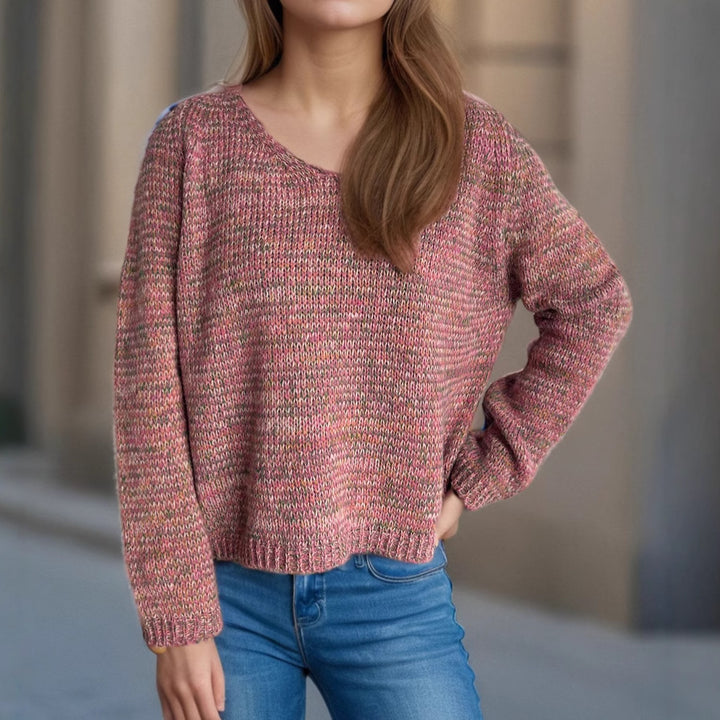 Kvinders afslappede V-hals sweater med moderne teksturmønster Stilla