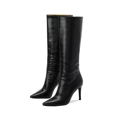 Femme Spids-Tå Slouchy Lårhøj Stiletto Støvler Stilla