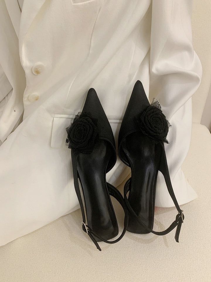 Damesko med blomsterdekorationer og spids tåområde, Slingback-hæle Stilla