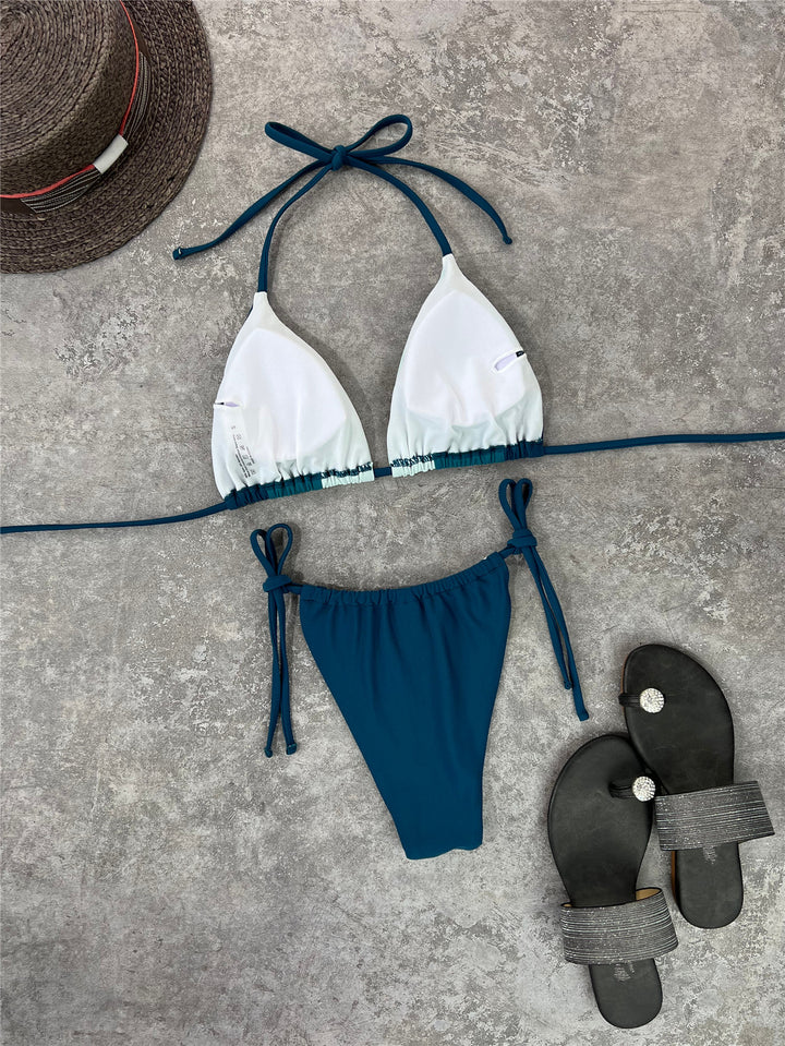 Dame triangel-bikini-sæt med raffinerede bindebånd og geometrisk mønster Stilla