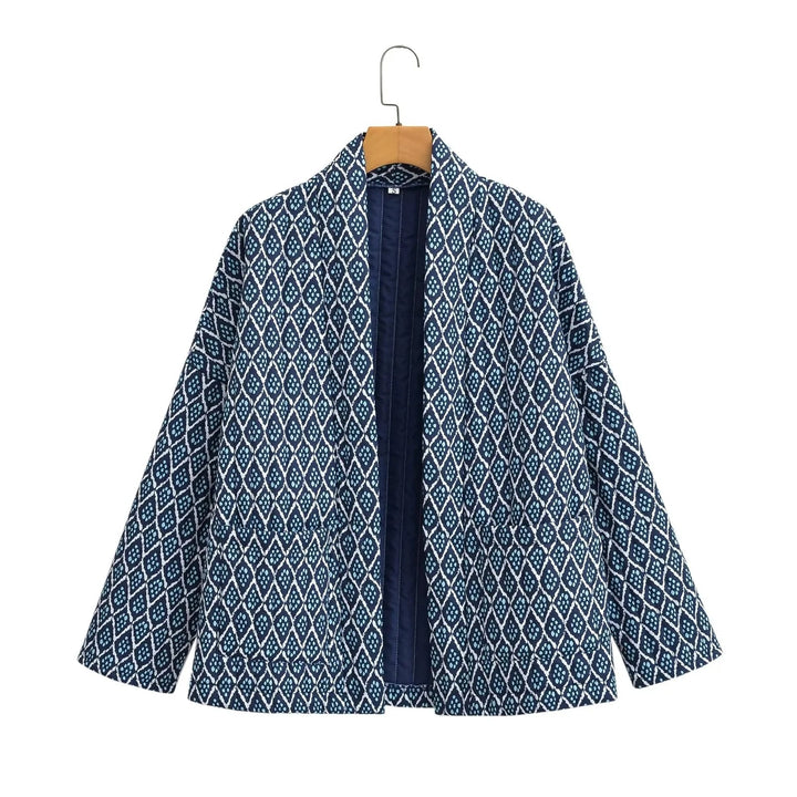 Dame quiltet Kimono-jakke med geometrisk mønster Stilla