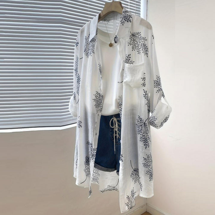 Dame bluse skjorte med blomstermotiv og afslappet pasform Skovae
