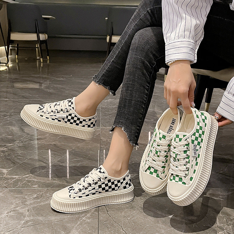 Dame Sneakers med ternet design lavet af bomuld og tyk profil sål Stilla