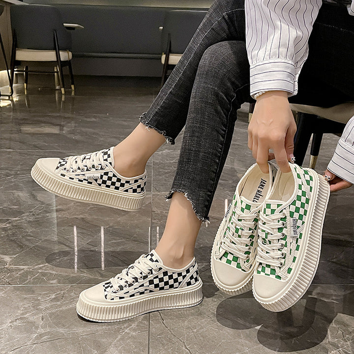 Dame Sneakers med ternet design lavet af bomuld og tyk profil sål Stilla