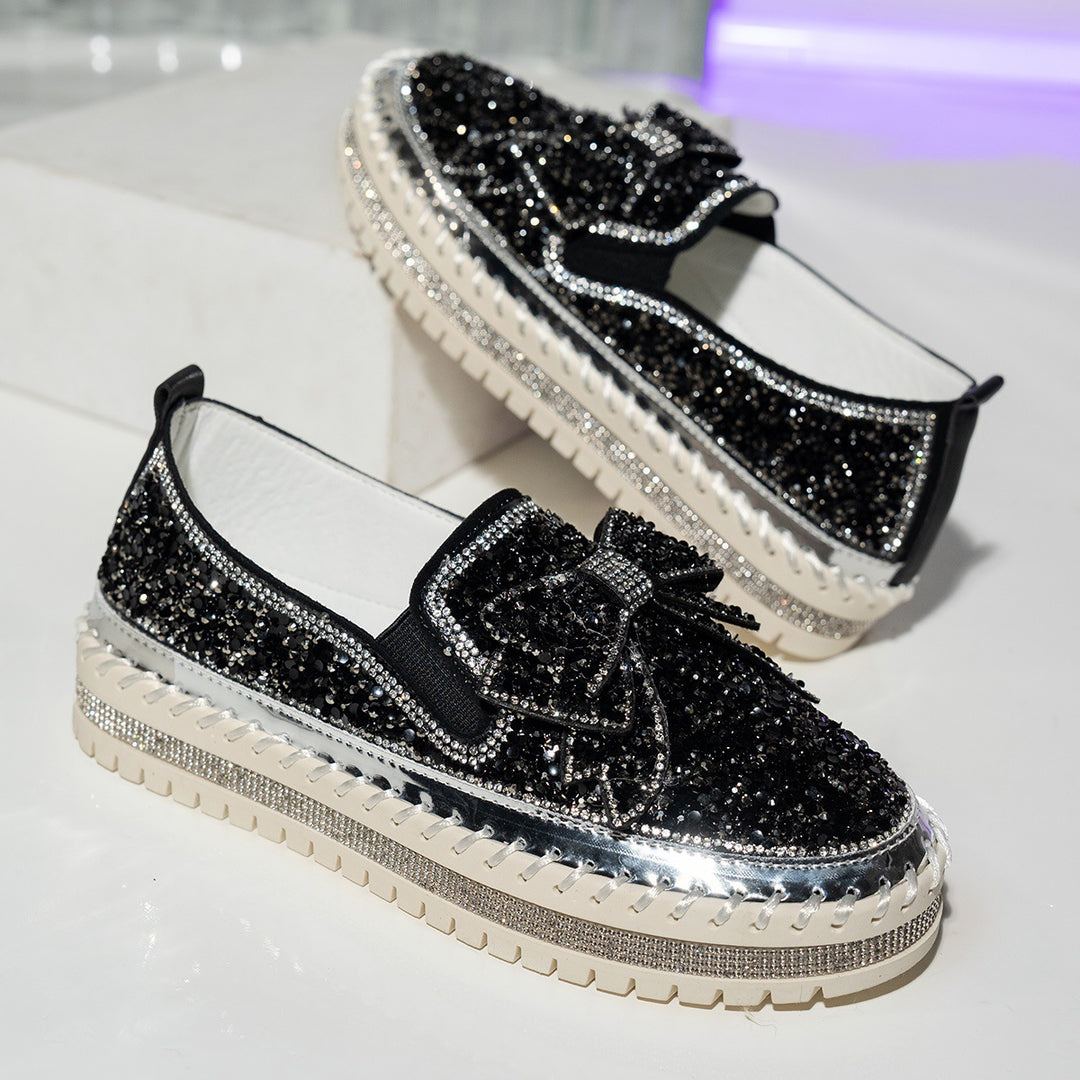 Dame Glamourøse Sneakers med funklende rhinsten og dekorativt sløjfedetalje Stilla