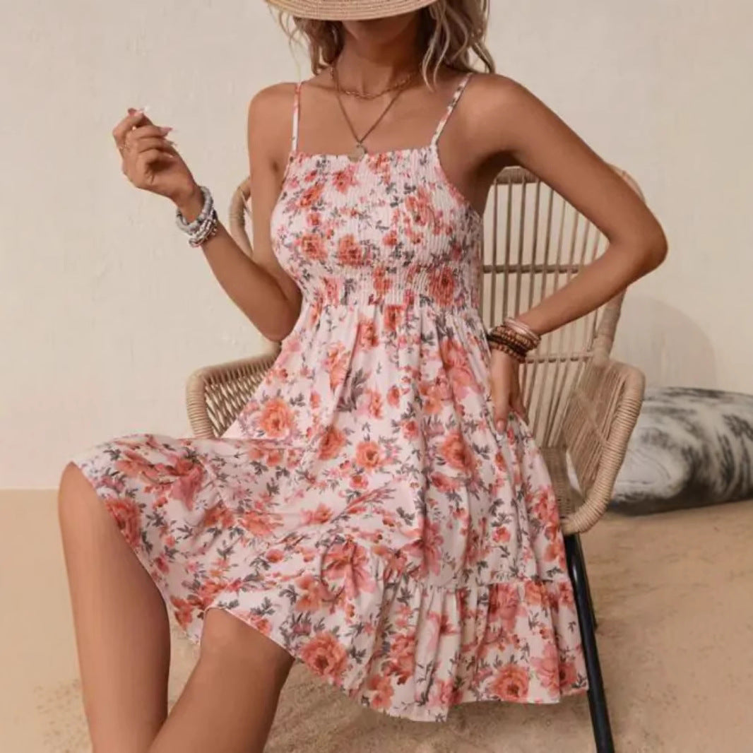Dame let sommerkjole med ruffles og blomsterdesign Stilla