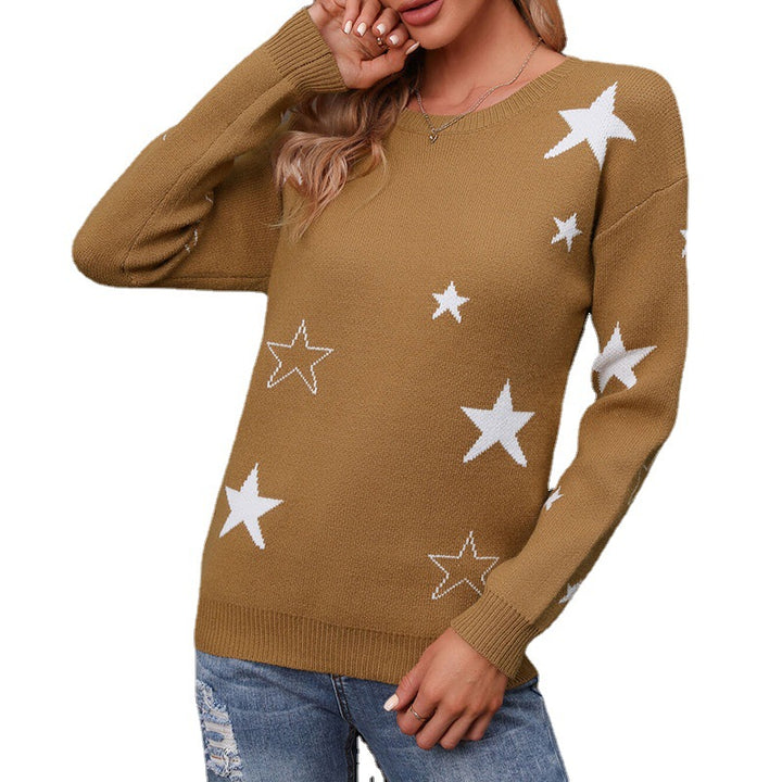 Kvinders strikket sweater med trendy stjernespor og afslappet snit Stilla