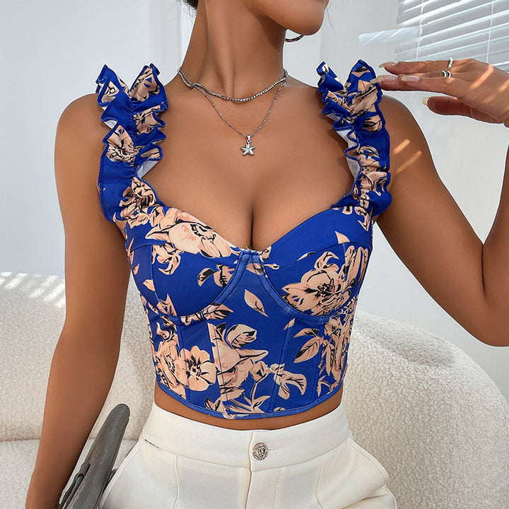 Dame floral Bustier med flæser og struktureret silhuet Stilla