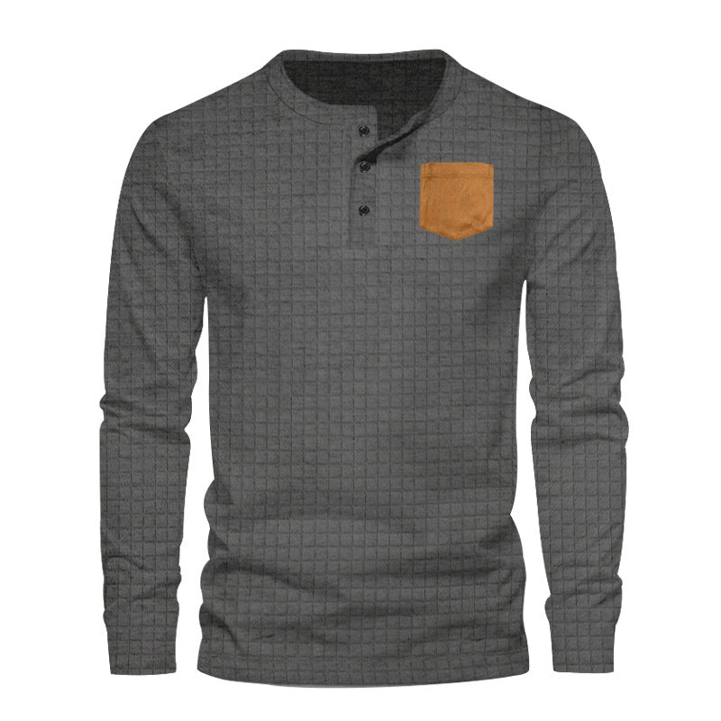 Herre Langærmet Henley-Shirt med moderigtigt strukturmønster og praktisk brystlomme Stilla