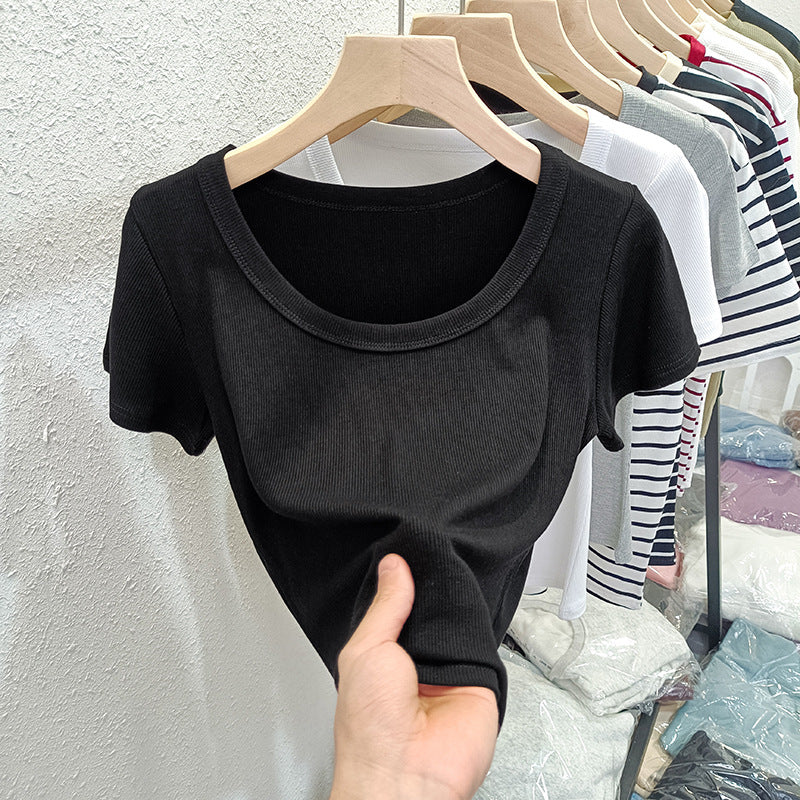 Femme Kortærmet Rib-Basic-T-Shirt Stilla