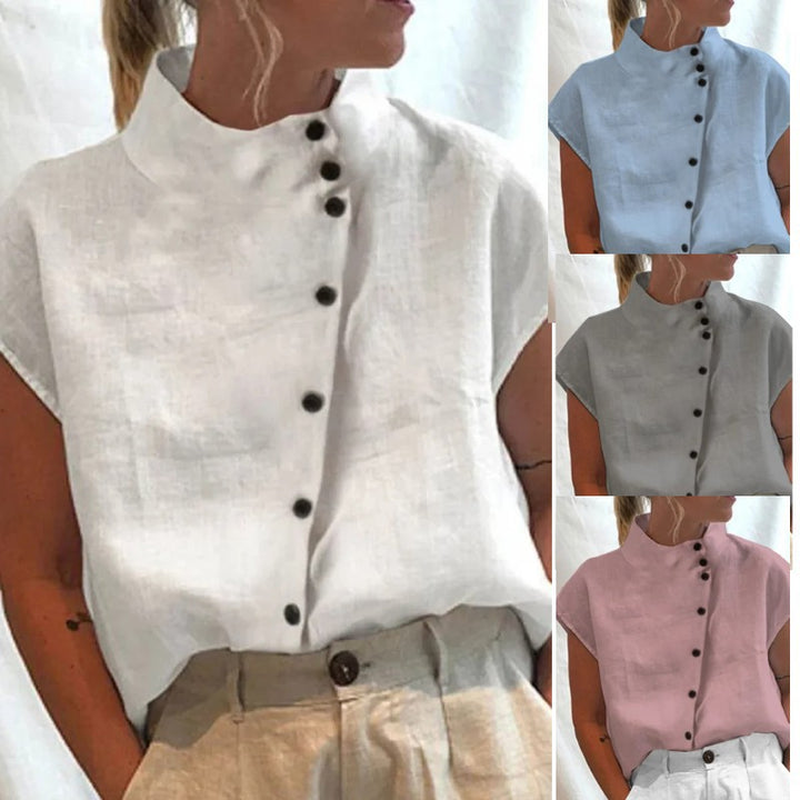 Dame Mandarin Krave Knap-op Bluse Stilla