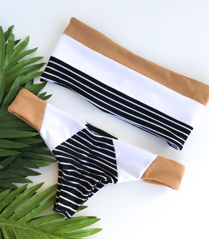 Dame bikini sæt med trendy blokstribe-design og høj talje Stilla