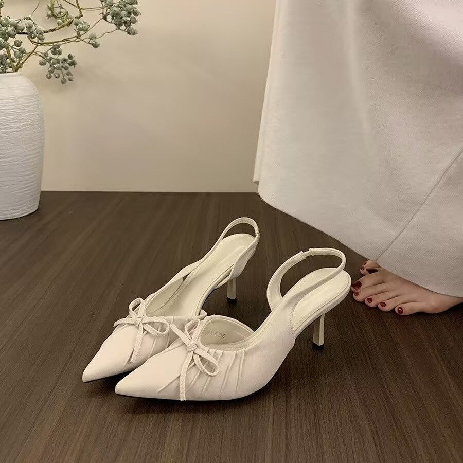Dame Elegant Slingback Spidse-Tå Hæle med Sløjfe-Detalje Stilla