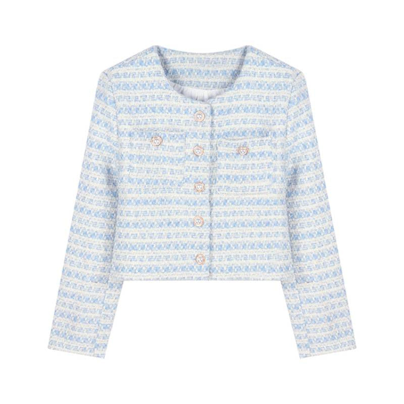 Kvinder Elegant og stilfuld tweed jakke med perleknapper Skovae