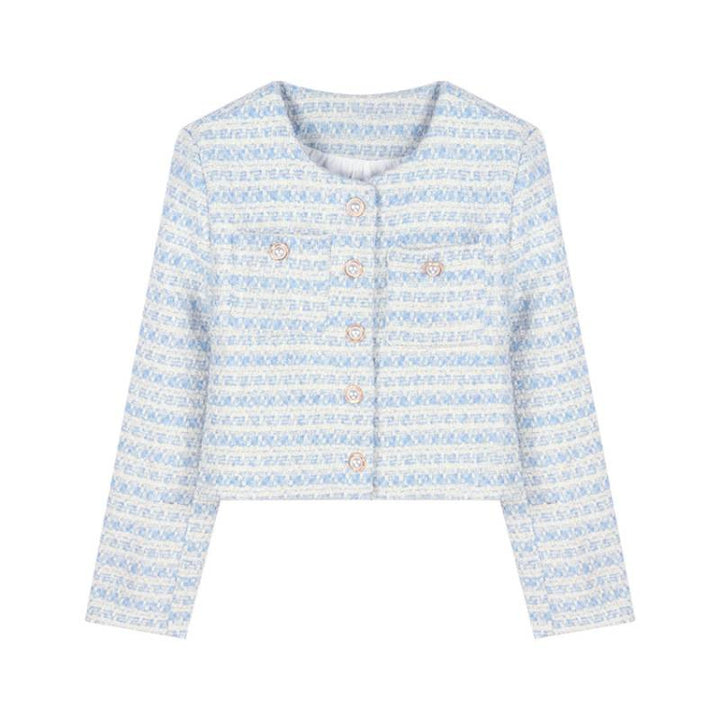 Kvinder Elegant og stilfuld tweed jakke med perleknapper Skovae