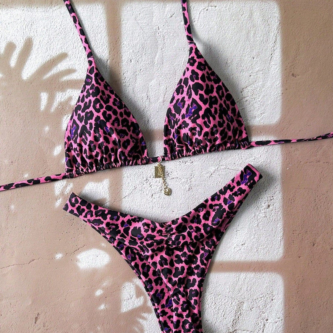 Dame triangel-bikini med ædle detaljer og dyreprint Skovae