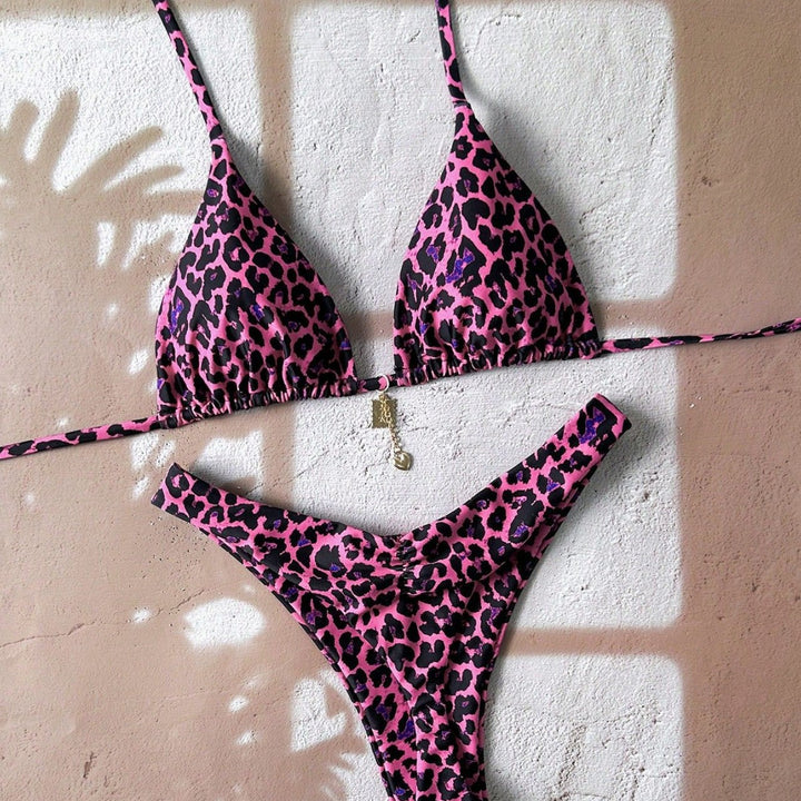 Dame triangel-bikini med ædle detaljer og dyreprint Skovae