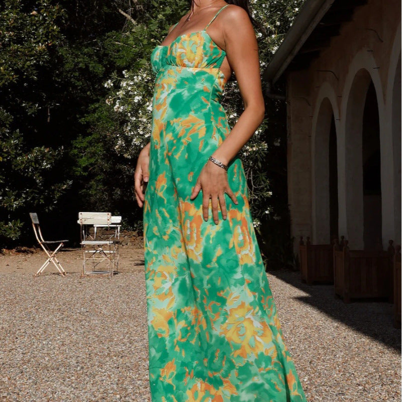 Damer Floral Maxi Slip Kjole med justerbare stropper Stilla
