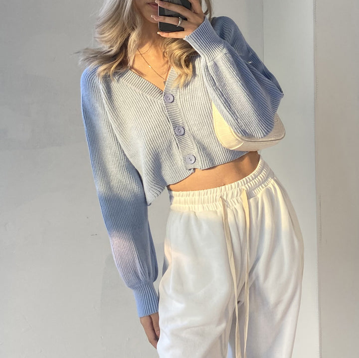 Femme Cropped Ribstrikket cardigan Pullover Stilla