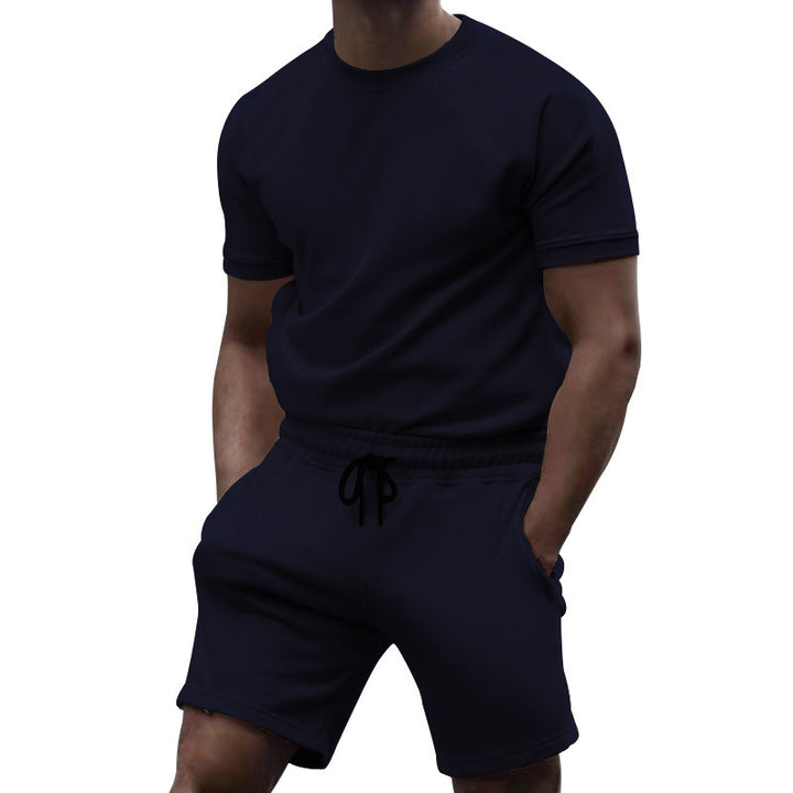 Herre afslappet sportoverdel og shorts-sæt med elastisk talje Stilla